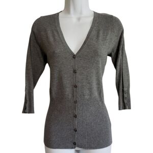 Maurices Womens Small V-Neck Button Front 3/4 Sleeve Cardigan Gray Work Wear